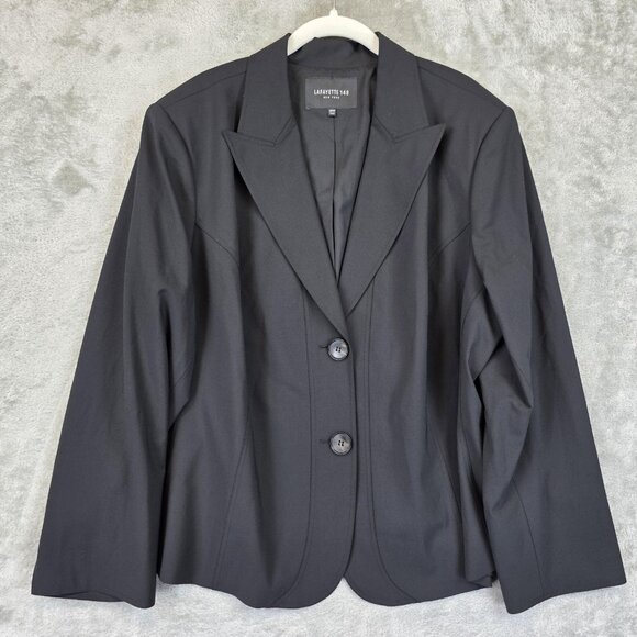 Lafayette 148 New York Blazer Womens 20W Black Wool Two Button Lined Tailored - Picture 1 of 12